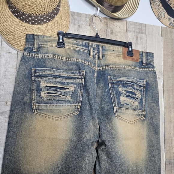 Imperious 40X32 Hip Hop Distressed Denim Jeans Vintage Blue Straight Leg - Picture 5 of 10